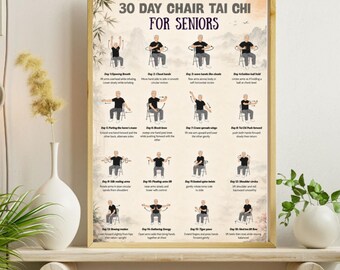 Chair Tai Chi for Seniors 30 Day Printable | Seated Tai Chi Workout Plan | Gentle Low Impact Exercise Routine PDF | Elderly Mobility