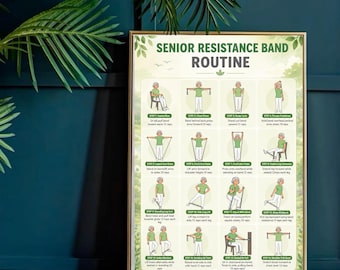 Senior Resistance Band Exercise Chart | Printable Chair Workout Guide | Strength Training for Seniors | Home Fitness PDF