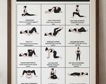 Somatic Hip Release Exercises | Yoga Poster | Daily Mobility Workout | Stretch Guide for Hips | Physical Therapy Art