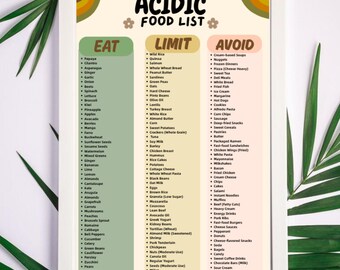 Acidic Food List Printable PDF | Alkaline Diet Food Chart | Acidic Foods Guide | Nutrition Wellness Planner
