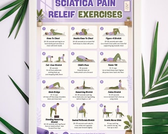 Sciatica Pain Relief Exercises Printable PDF | Lower Back Stretch Guide | Sciatic Nerve Workout | Physical Therapy