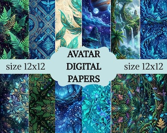 Schattenbild Digitale Papiere | Fantasy Scrapbook Papier | Blaue Tribal Hintergründe | Druckbares Kraftpapier | Junk Journal Kit