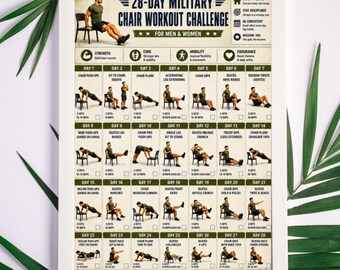 Military Chair Workout Challenge | 28 Day Chair Exercise Plan | Printable Workout Tracker | Senior Fitness PDF | Digital Download