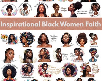 Fe inspiradora de mujeres negras PNG / Imágenes prediseñadas de mujeres afroamericanas / Cita cristiana PNG / Arte de reina de melanina / Diseño de sublimación