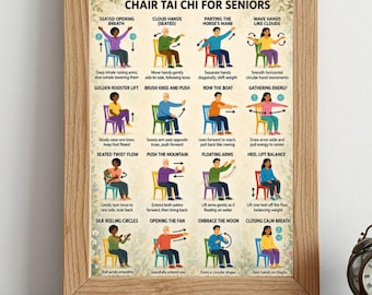 Chair Tai Chi Exercises for Seniors | Printable Seated Workout Poster | Balance Training PDF | Senior Home Exercise Chart Digital Download