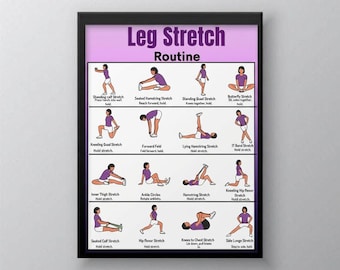 Leg Stretching Exercise Poster | Leg Flexibility Chart | Stretch Routine Digital Download