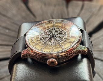 Norse Helm of Awe Marriage Watch 48mm | Vintage Swiss Lever Movement | Scandinavian Mechanical Wristwatch