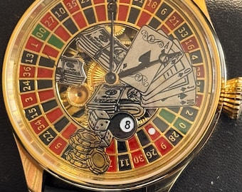 Casino Roulette Mechanical Watch | Antique Swiss Movement, 48mm Gold-Tone Case