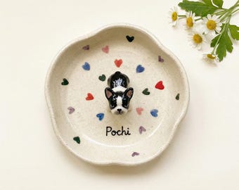 Plato de cerámica personalizado para anillos de mascotas, bandeja de joyería con forma de corazón personalizada, figura de perro en 3D