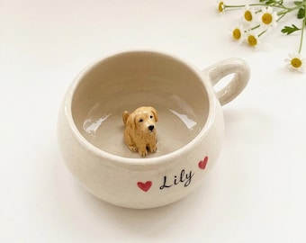 Gepersonaliseerde keramische mok met huisdiermotief, Peekaboo hond en kat, handgemaakte koffiebeker