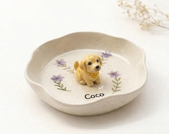 Plato para anillos con retrato de mascota personalizado, bandeja de cerámica para joyería esculpida a mano