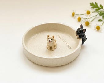 Personalized Ceramic Pet Ring Dish, Custom Pet Portrait Tray, Dog Cat Lover Gift