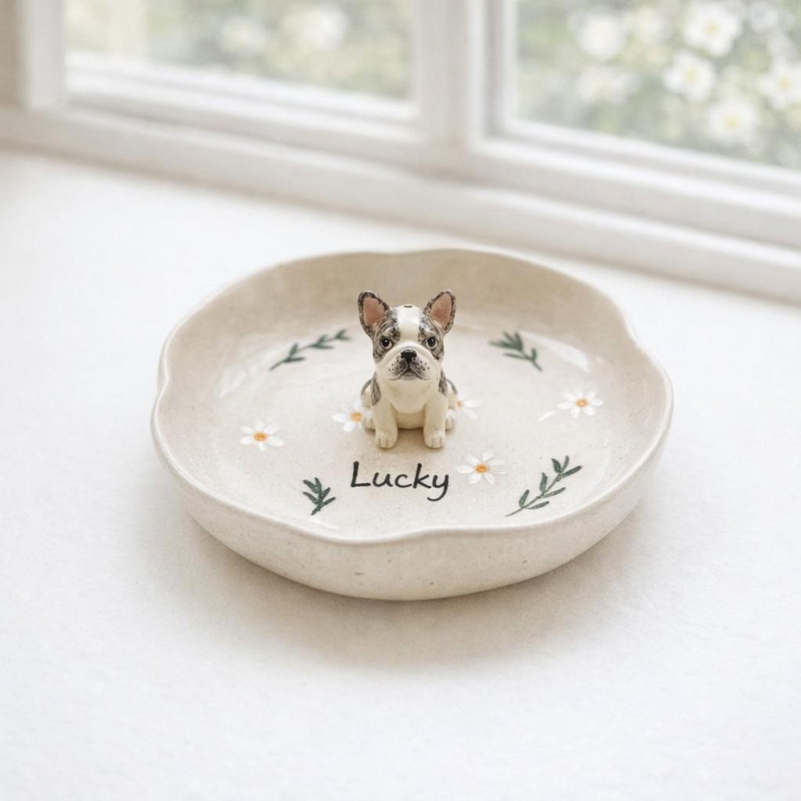 Custom 3D Sculpted Dog Figurine Ring Dish, Handpainted Ceramic Jewelry Tray - 1 Pet (Standard)