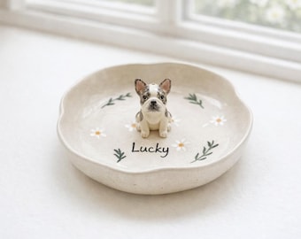Custom 3D Sculpted Dog Figurine Ring Dish, Handpainted Ceramic Jewelry Tray