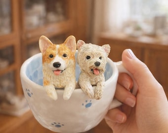 3D-gebeeldhouwde mok hondenportret: handgemaakte keramische koffiekop, aandenken aan huisdierliefhebber