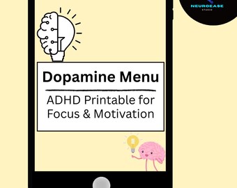 Menu della dopamina ADHD stampabile, pianificatore di concentrazione e motivazione in formato PDF, supporto per la disfunzione esecutiva