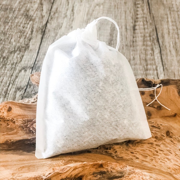 100ct Empty Tea Bags  - Extra Large Disposable Paper Drawstring - 4"x5" - 1 cup XL capacity, loose tea, herbal bath, brew bags, Pack of 100