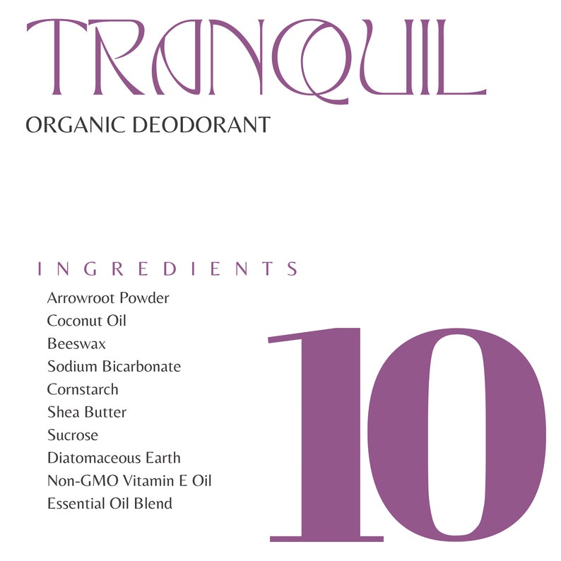 Tranquil Organic Deodorant Lavender Vanilla Aluminum Free non-GMO No Parabens Non-toxic All Natural Ingredients image 4