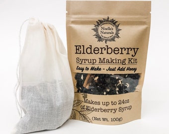 Organic Elderberry Syrup DIY Kit - Makes 24oz - Natural Immune Support - Elderberries, Ginger, Cloves, Cinnamon - Cough Syrup