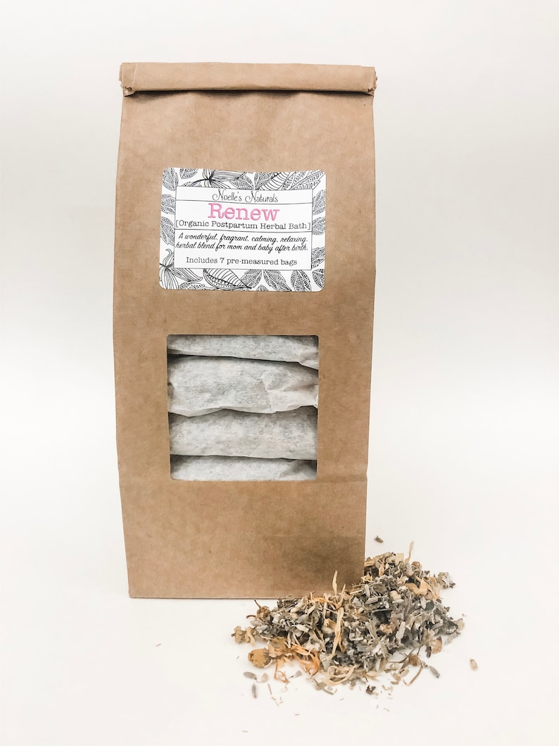 Noelle's Naturals Renew - Postpartum Organic Herbal Bath. Wondering how to heal naturally after giving birth? Grab this blend of organic herbal bath tea bags for that extra soothing and healing support!