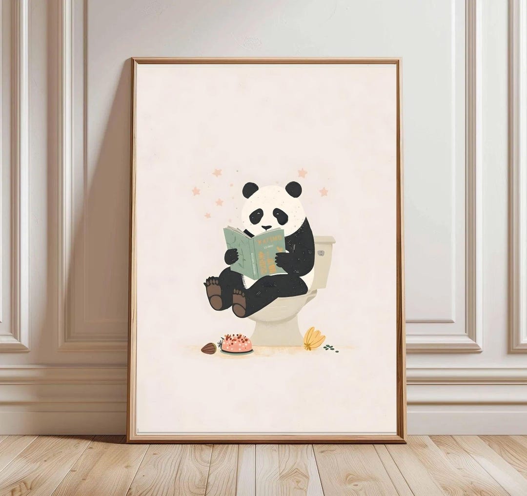 Panda Bathroom Wall Art Print, Funny Animal Reading Book, Toilet Humor ...