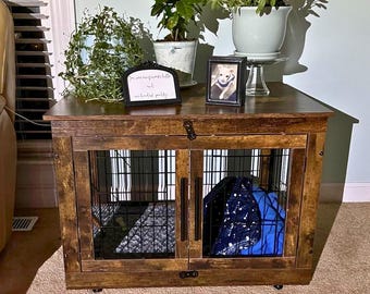 Wooden Dog Crate Furniture with Wheels | Dog Furniture | Dog Kennel | Dog House | Rabbit House | Dog Lover Gift | Pet Gift