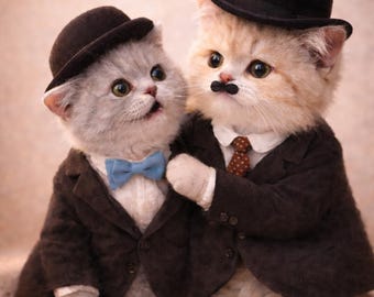 Vintage Gentlemen Cats Art Print Zabawna klasyczna ilustracja kota