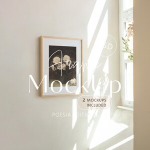 Light Wood 4x5 Vertical Frame Mockup A3 Portrait Art Display Sunny Window Neutral Interior Organic Leaf Shadow Cream Wall Minimal Room Scene