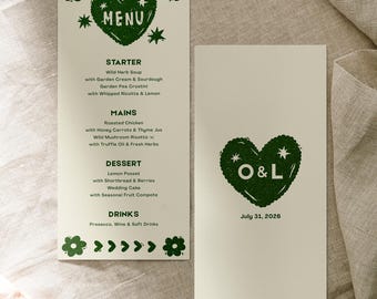 Rustic Wedding Menu Template | Linocut Style Hand Drawn Stamp Design | Editable Canva Menu Card | RL1