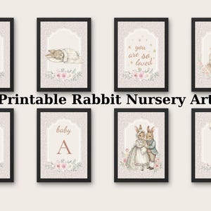 Printable Rabbit Nursery Art | Vintage Style Wall Decor for Mom, Dad & Baby | Antique Touch