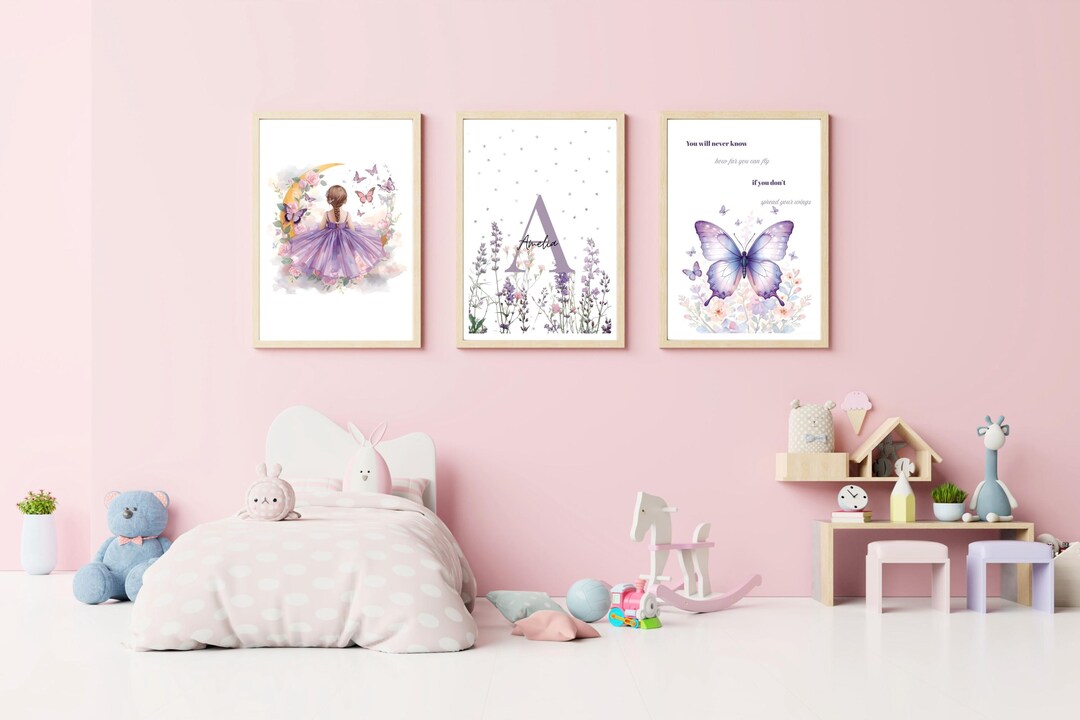 Personalized Butterfly Nursery Wall Art Set of 3, Girl Room Decor ...