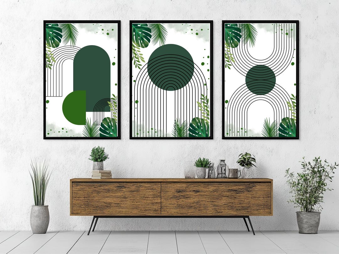 Modern Botanical Wall Art Set of 3 – Green Abstract Leaf Prints ...