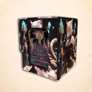 TCG Deck Box for MTG Cards, Fantasy Crystal Sorceress Card Storage Case, Gift for Trading Card Players，Anime Cat Mage