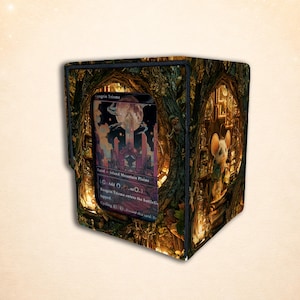 May include: A rectangular deck box featuring a printed forest scene with a small mouse character. The front panel displays a Magic: The Gathering card titled Raugrin Triome, showing a landscape with a large moon, crystals, and text.