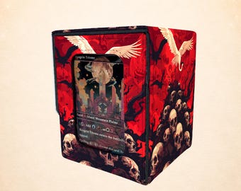 Caja para mazos de MTG con expositor de comandante, capacidad para más de 100 cartas con fundas, estuche de almacenamiento TCG Dark Fantasy Skull & Fire, Crimson Ember