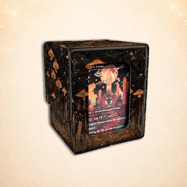MTG Card Box, Starlit Mushroom Grove MTG Deck Box, Mystic Card Case for MTG Players, 100+ Sleeved Card Storage, Standard Size Deck Box