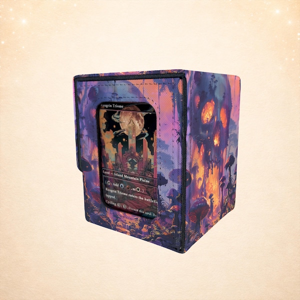 MTG TCG Deck Box, Dack style Storage Box, Dark Blue Gold Trading Card Case，Burning Skull Grove