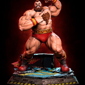 Estatua de luchador Crimson Iron Grappler / Luchador de poder brutal / Héroe de combate musculoso / Figura de impresión 3D STL