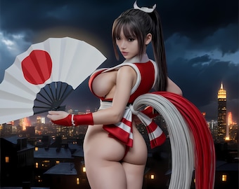 Flame Kunoichi Tänzerin STL Figurine | Feuerschrein Assassin 3D Print Figur | Sinnliche Ninja-Kriegerin | Aktion Pose STL-Datei
