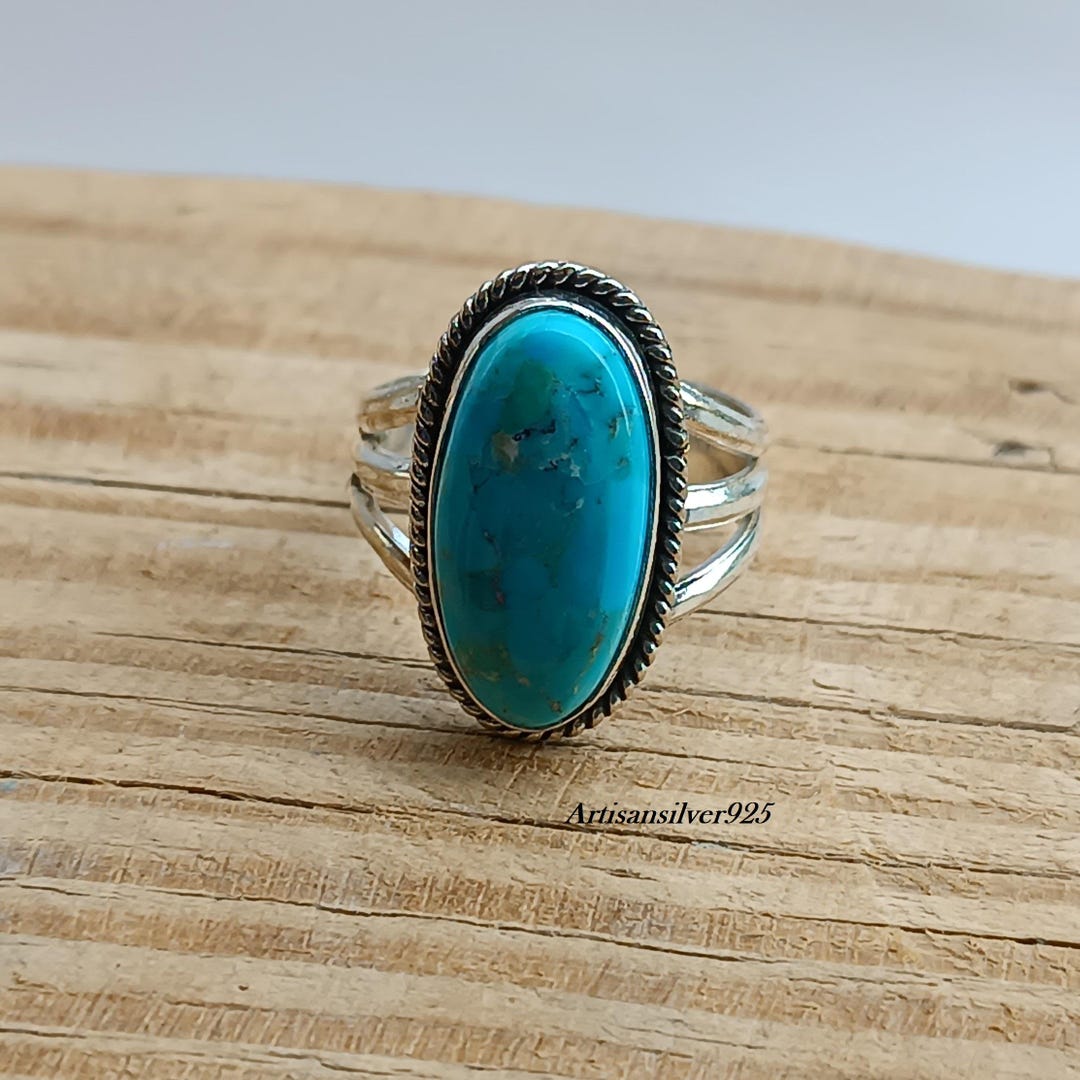 Oval Tibetan Turquoise Ring | Sterling Silver Triple Band, Boho Style ...