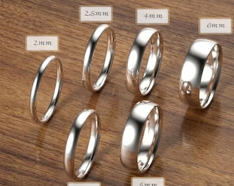 925 Sterling Silver Comfort Fit Band Ring, Various Widths, Wedding Band, Women's Jewelry
