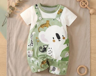Mameluco Bebé Animal Safari, Conjunto Recién Nacido Koala, Body Verano Infantil, Body Selva Zoo, Regalo Baby Shower