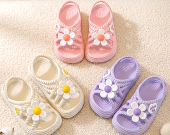 Flower Girls Sandals, Non-Slip Summer Slides, Toddler Beach Slippers