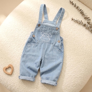 Light Blue Bear Toddler Overalls, Adjustable Baby Dungarees