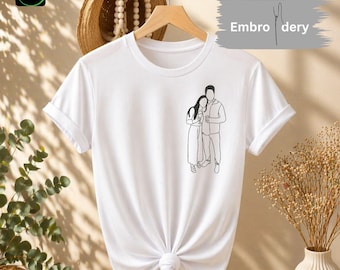 Custom Couple Line Art Shirt, Personalized Photo Tee, Minimalist Embroidered Style Shirt, Anniversary Gift, Custom Portrait Tee