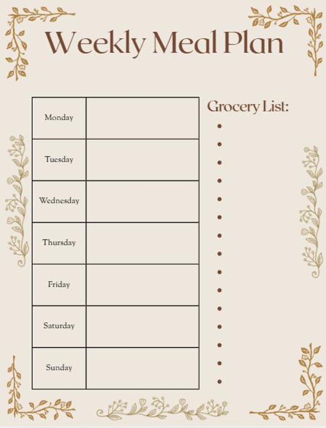 Weekly Meal Planner Template - Etsy