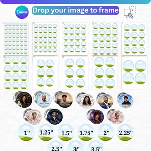 9x Button Pin Template Bundle | Editable Canva Frames | Blank Pinback Button Templates | Custom Badge Circle Sublimation 1" 2" 2.25" 3" Etc