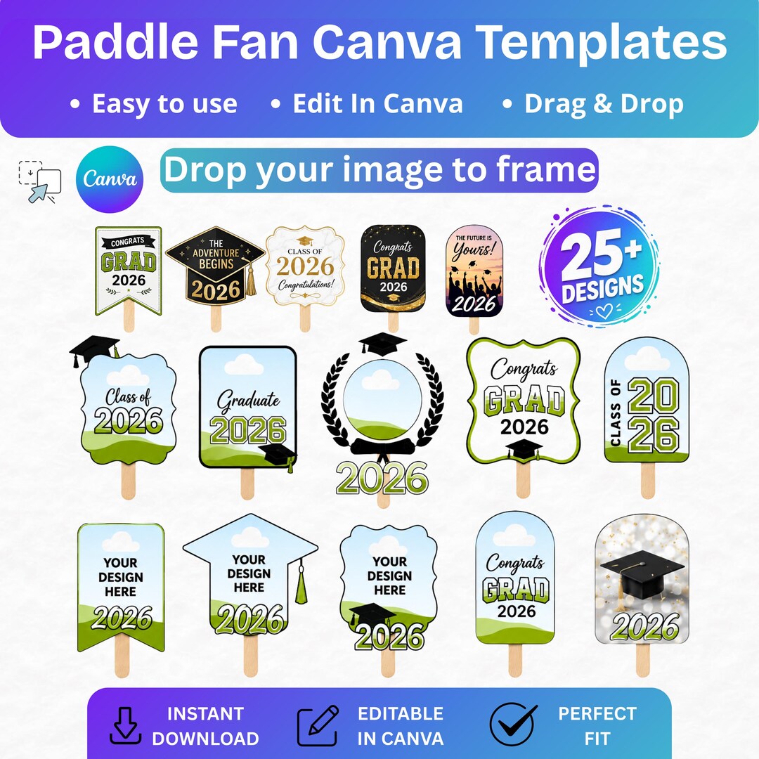 Graduation Paddle Fan Template Bundle 2026 | Canva Editable Grad Fans ...