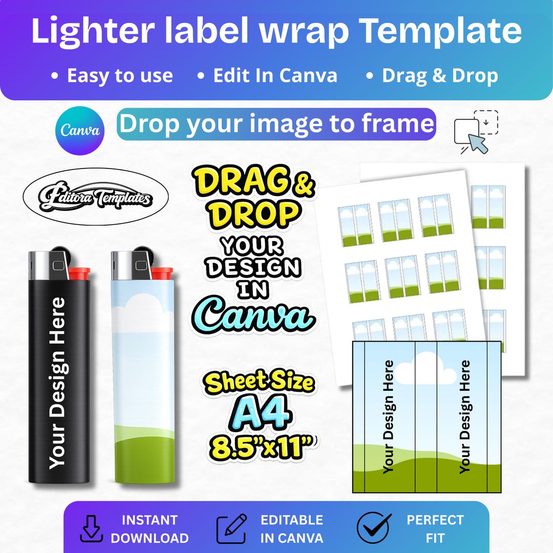 Lighter Label Wrap Template Editable Canva Full Wrap Sublimation ...