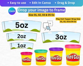 Play Doh Wrap Template Bundle, Editable Canva Playdough Label Template, 1oz 2oz 3oz 5oz Play Doh Party Favor Wrap, Kids Birthday Favor